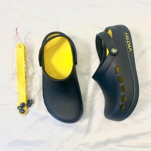 NEW VKTRY Recovery Clogs Black Yellow Size US Men 8 / Wmns US 9